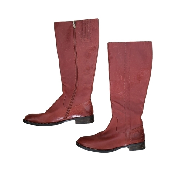 Django & Juliette Rugged Leather Knee High Riding Boots Dark Tan Cognac - Picture 2 of 11